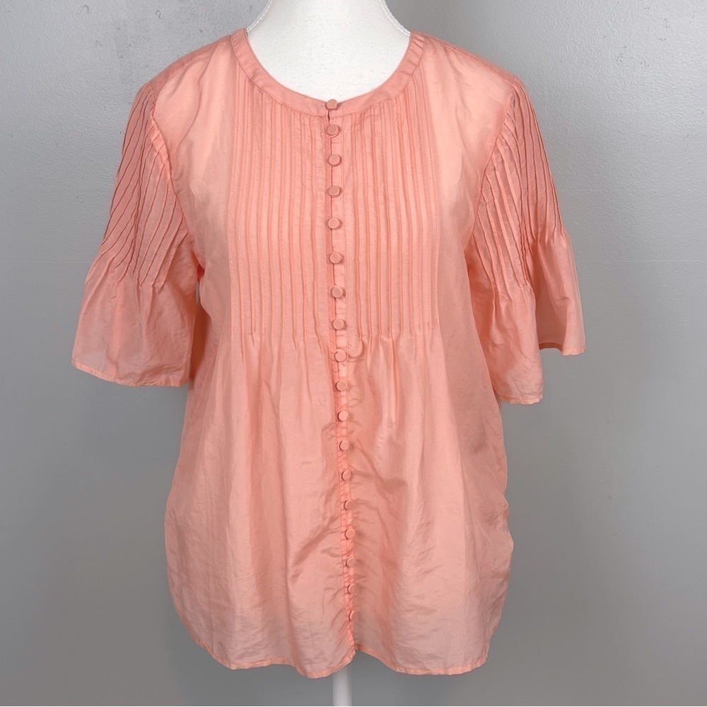 NWT J.Crew cotton silk blend button front pintuck detail sheer top, size small.